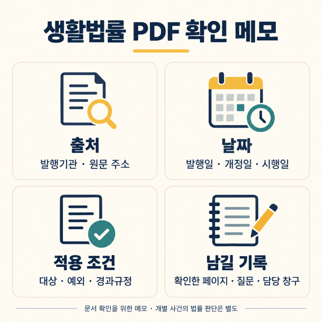 생활법률 PDF의 출처·날짜·적용 조건·남길 기록 확인 메모