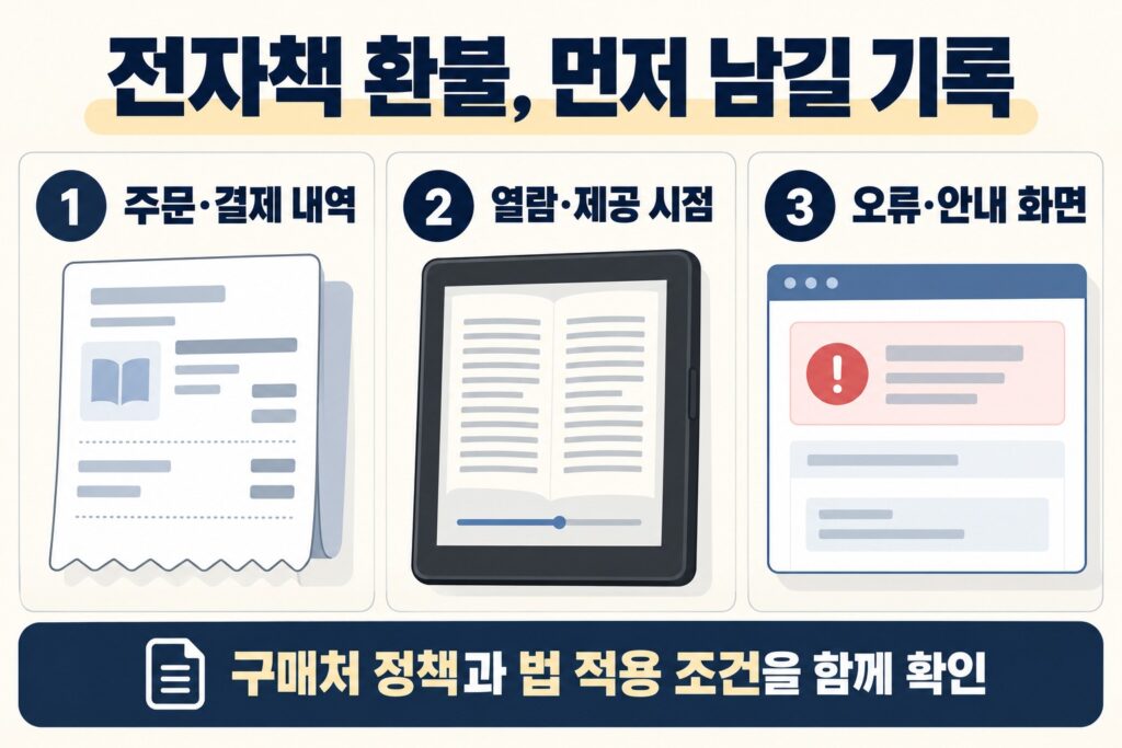 전자책 환불 준비: 주문·결제 내역, 열람·제공 시점, 오류·안내 화면